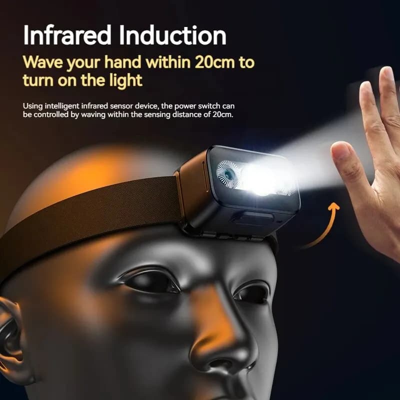 Lampe frontale PHILIPS LED avec capteur de mouvement - 10 modes éclairage rechargeable USB Type-C pour pêche nocturne