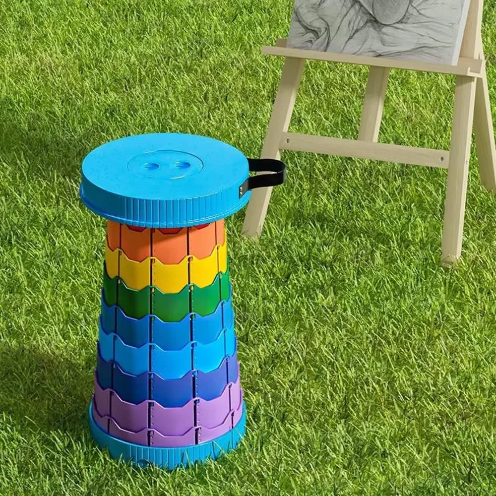 Tabouret pliant réglable en hauteur arc-en-ciel 2025 - PP portable pour camping et pêche