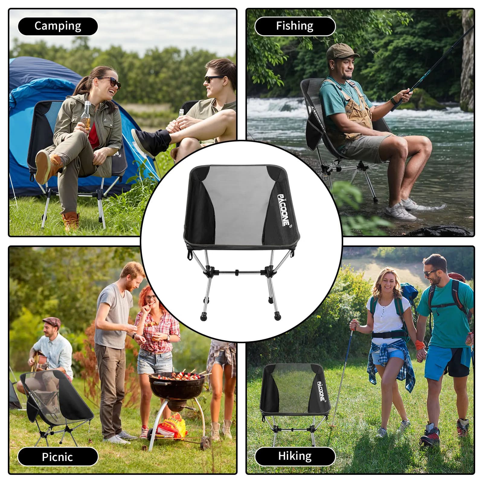 Chaise pliante PACOONE ultralégère aluminium pour pêche, camping, plage et voyage portable