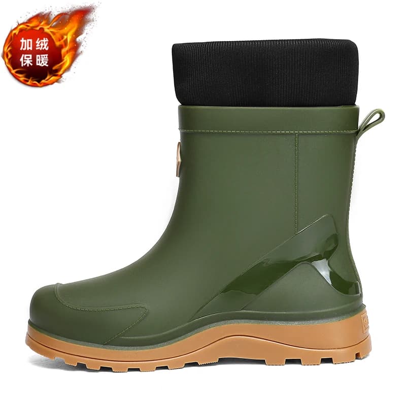 Bottes pluie homme mi-mollet polaire chaude automne hiver pêche neige imperméables