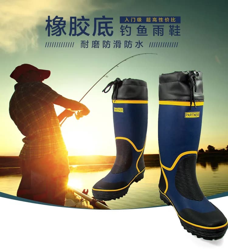 Chaussures pêche hiver hommes anti-dérapantes étanches hautes spécial velours bottes pluie équipement