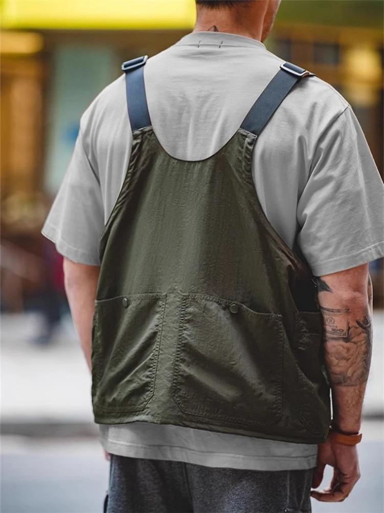 Veste pêche loose style japonais avec bretelles pour hommes été fonctionnelle et tendance