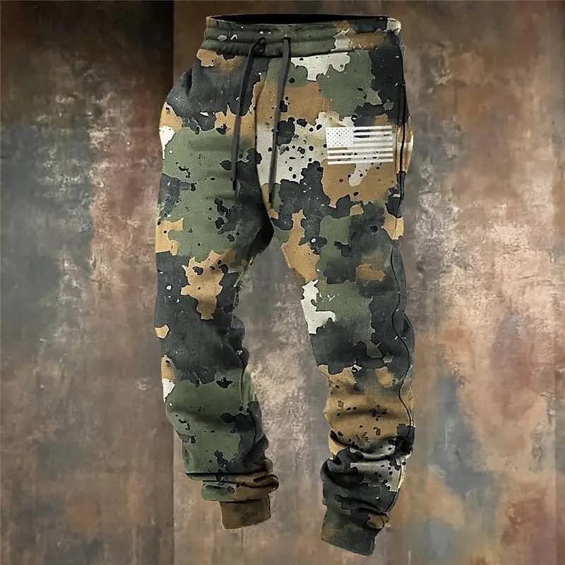 Pantalon sweat camouflage impression 3D pêche poches latérales cordon élastique sport street