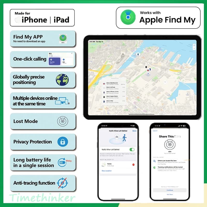 Carte tracker fine rechargeable iOS - Compatible Apple Find My pour équipement de pêche Apple