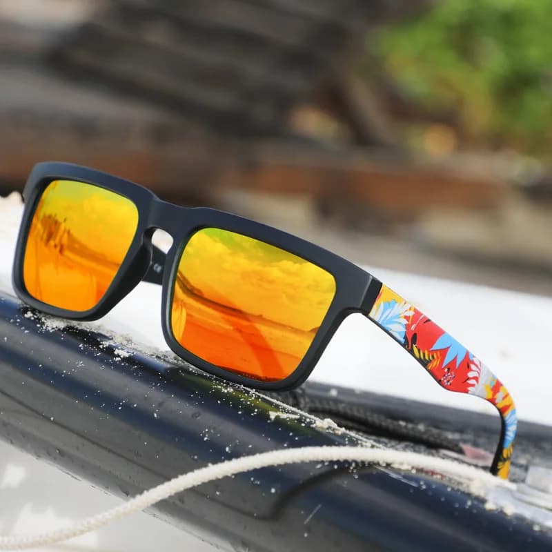 Pack 4 lunettes de pêche carrées UV400 motif design - Équipement groupe pêche plage et vacances