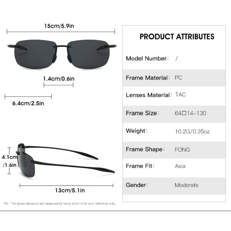 Lunettes de soleil polarisées ultra-légères TR90 sans monture colorées pour pêche et vacances UV400