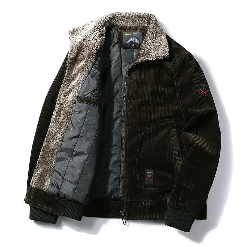 Veste hiver homme pêche thermique coupe-vent - Veste en velours côtelé avec col fourrure