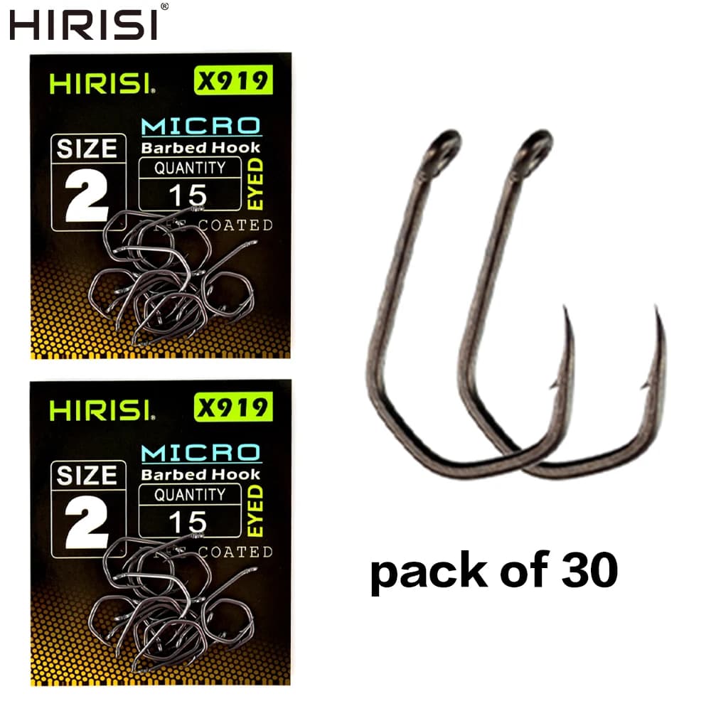 30 hameçons Hirisi micro-barbelés PTFE pour pêche à la carpe - Acier carbone haute résistance