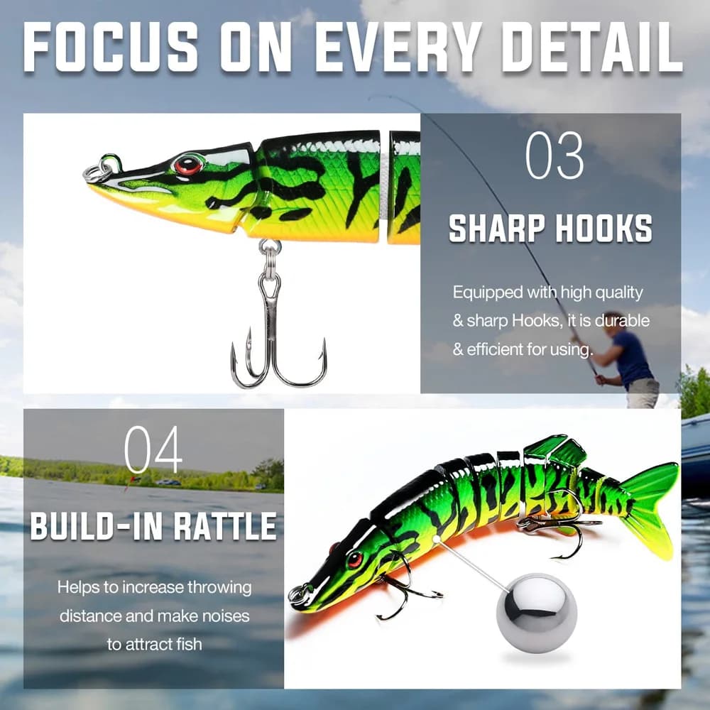 Leurres de pêche multi-articulés à nage bionique pour truite et black bass en eau douce et mer