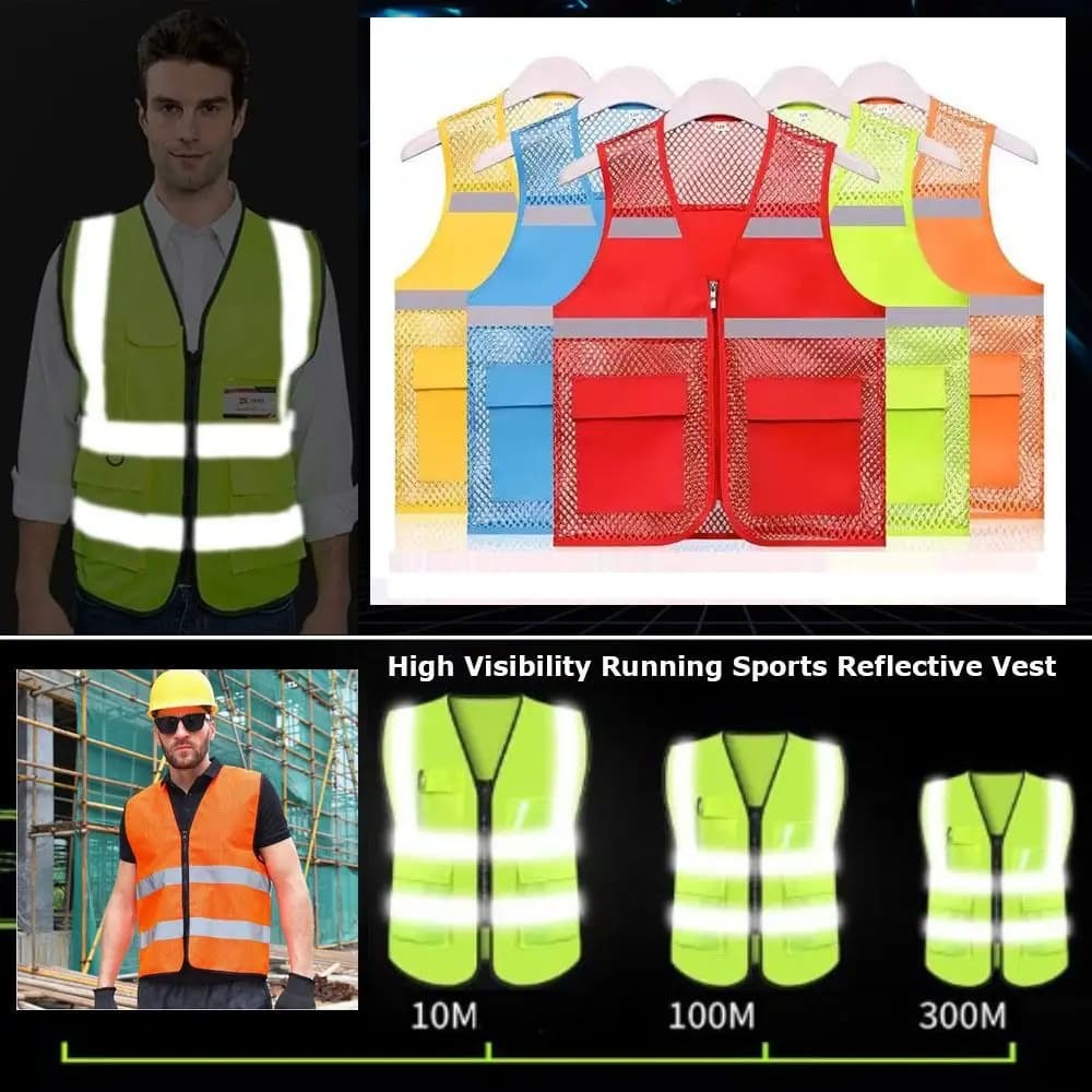 Gilet de running haute visibilité multicolore - Veste de sécurité respirante pour pêche sportive et outdoor