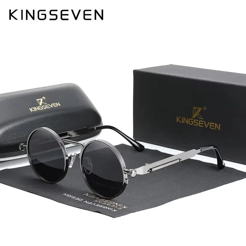 Lunettes de soleil polarisées gothique steampunk KINGSEVEN pour homme et femme monture métal ronde