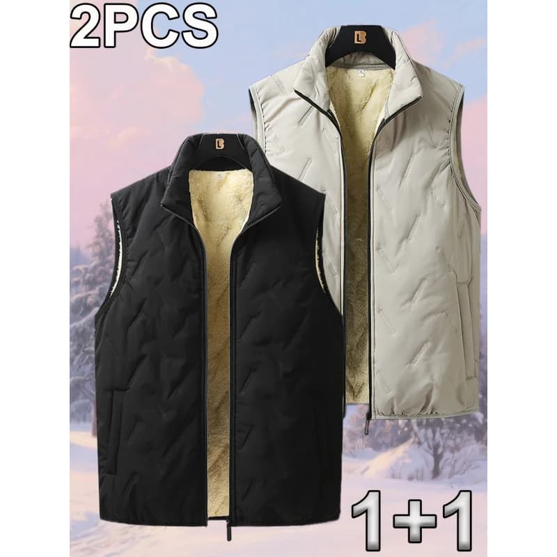Gilet homme col montant coton automne hiver - Veste sans manches casual biker taille plus chaude