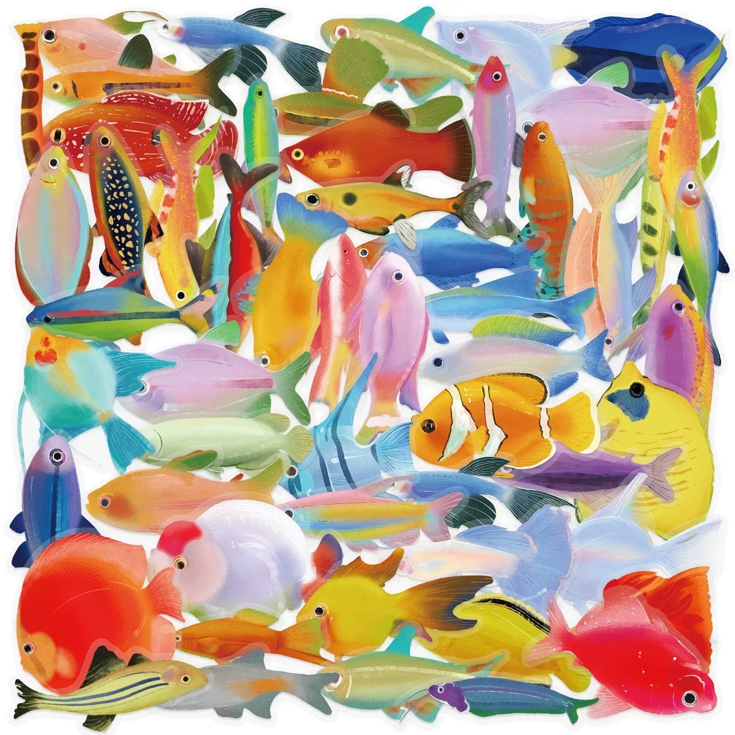 Autocollants poissons et créatures marines 50 pièces - Décoration boîte à pêche et équipements
