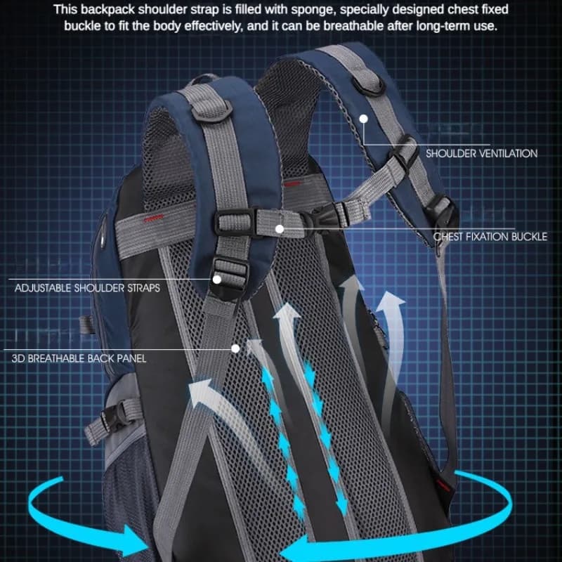 Sac randonnée pêche 40 litres homme femme grande capacité rangement matériel pêche trekking aventure