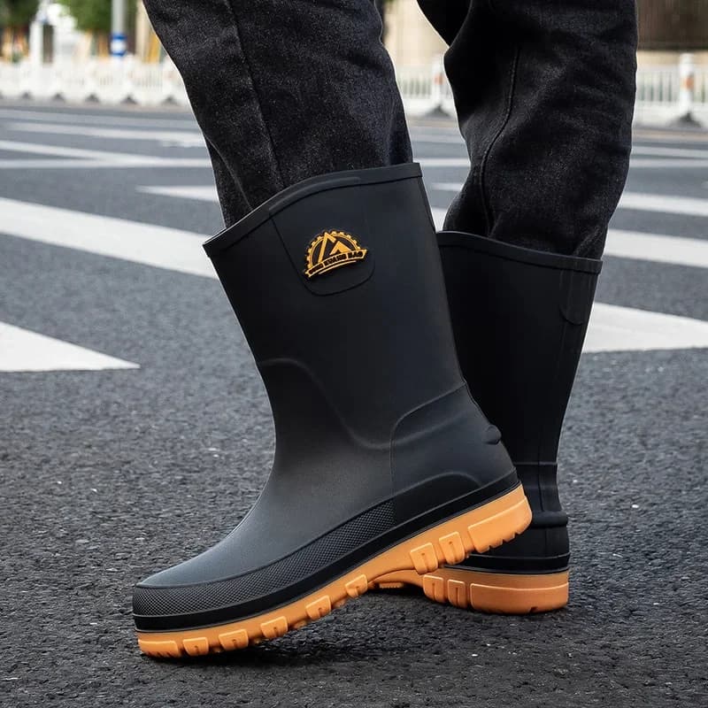 Bottes de pluie mi-mollet style allemand hommes anti-dérapantes pour pêche et lavage auto hiver