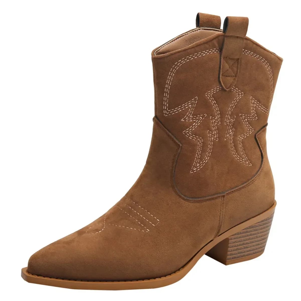 Bottes cowboy courtes brodées bout pointu talon bloc rétro 2025 enfiler facile femmes