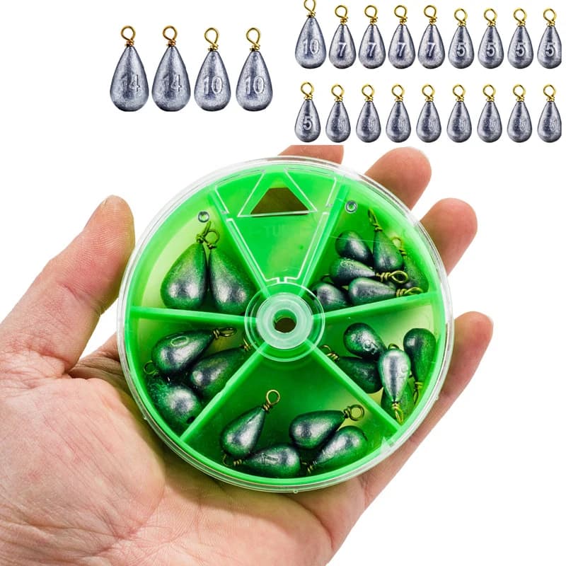 22 plombs de pêche en forme de larme pour eau douce et salée - poids drop shot et casting pour basse