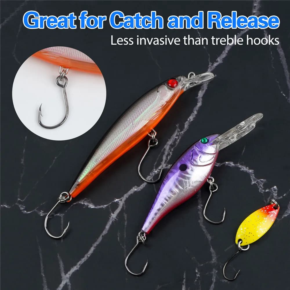 Hameçons à œil unique 60 pièces pour leurres spinner - pêche au bar et truite avec accroche optimale