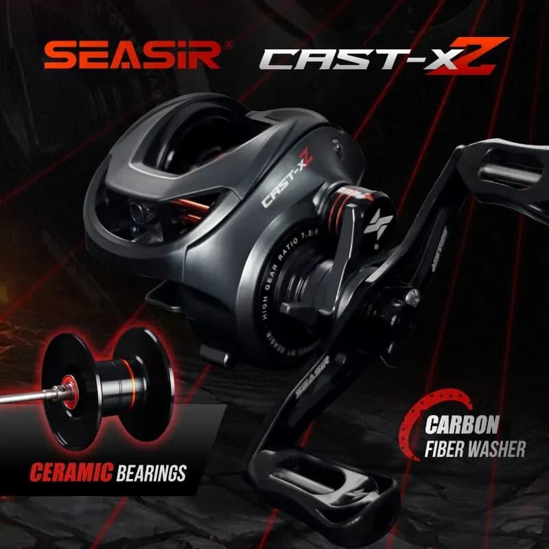 Moulinet baitcasting SEASIR Cast X2 7.3:1 - Roulements céramique hybride, frein N52 pour pêche sportive