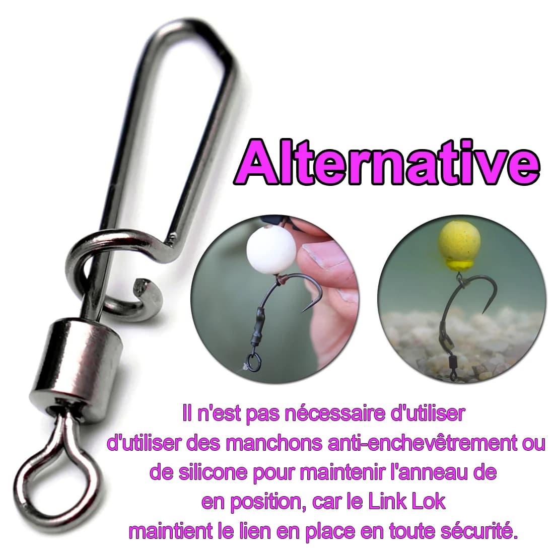 Snap Swivel FishTrip pour leurres et montages hélicoptère, lot de 10 à 100 émerillons à clip