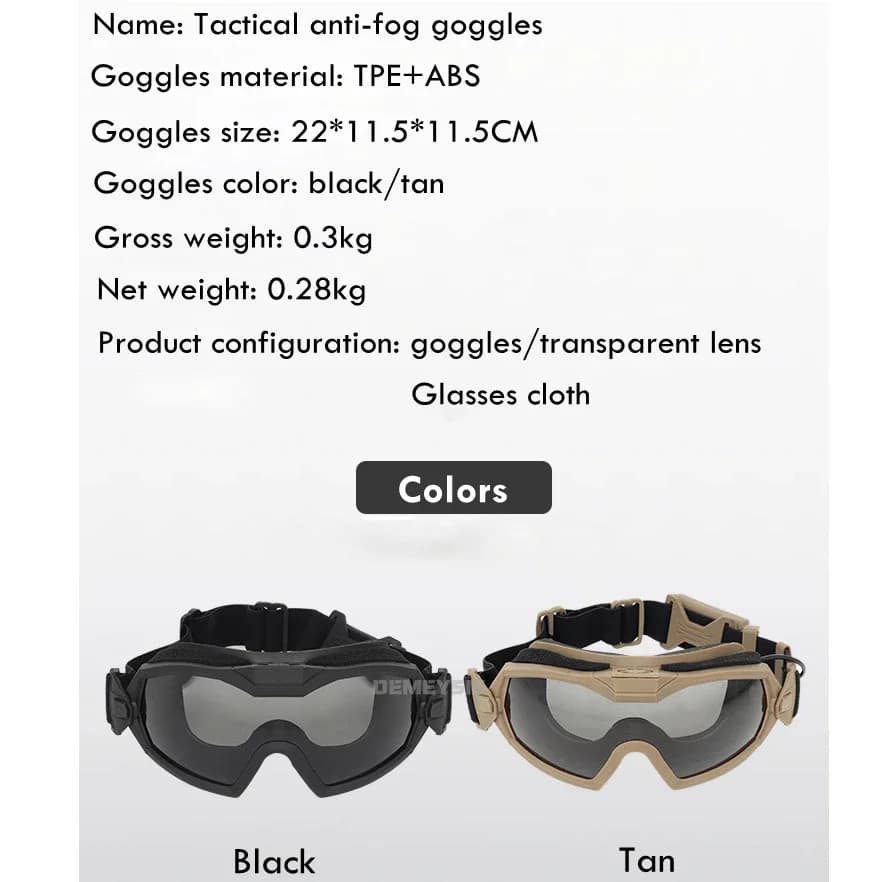 Lunettes tactiques avec ventilateur anti-buée pour paintball, randonnée et protection oculaire pêche