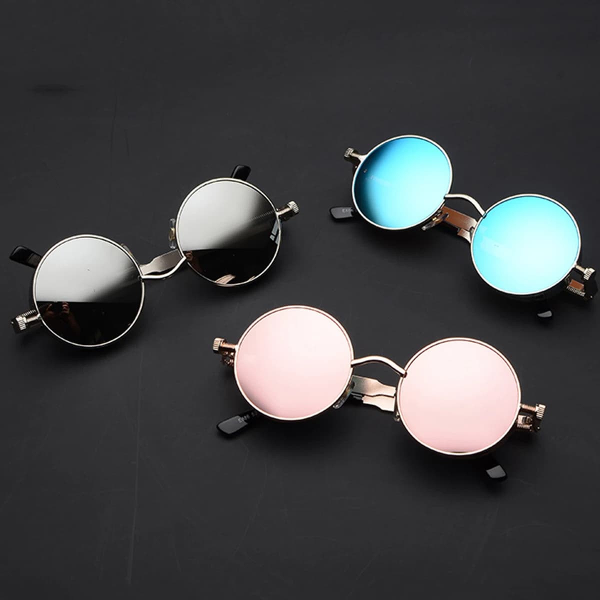 Lunettes rondes rétro punk réflectives - Pêche alternative - Hommes et femmes - Style unique et fonctionnel