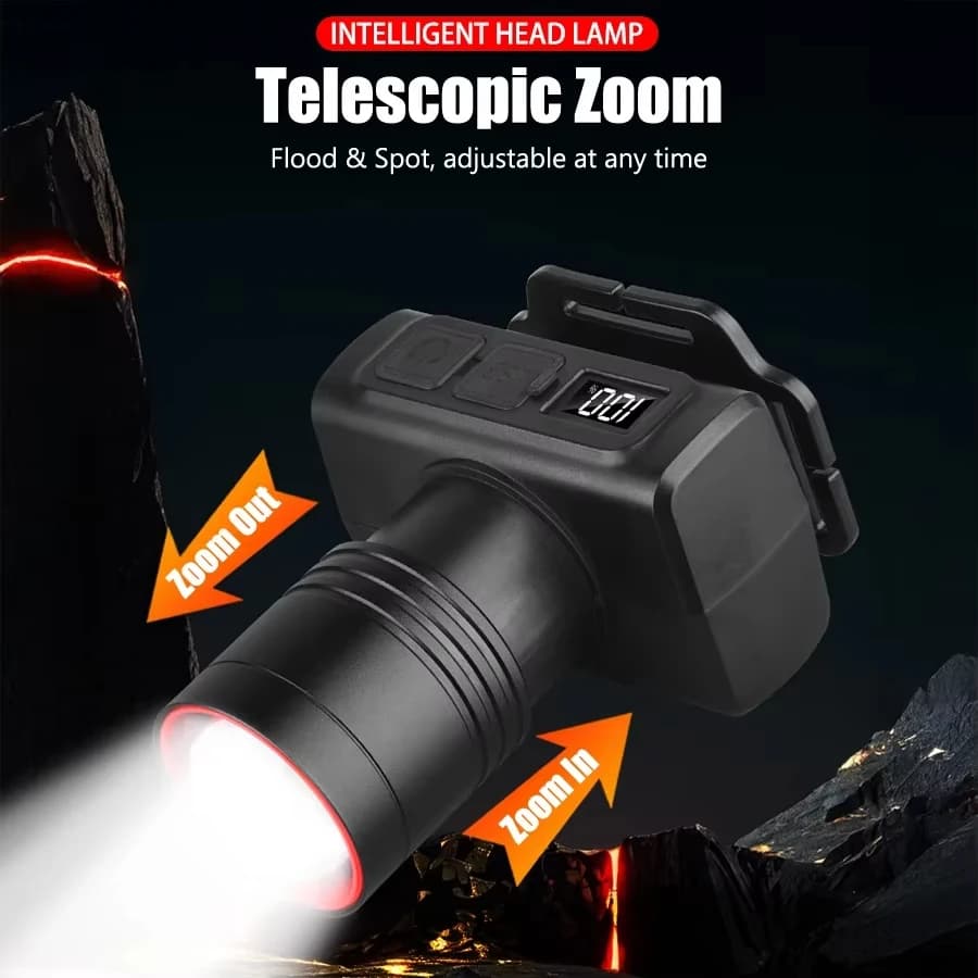 Lampe frontale LED détecteur rechargeable puissante pêche camping 3 modes éclairage recherche