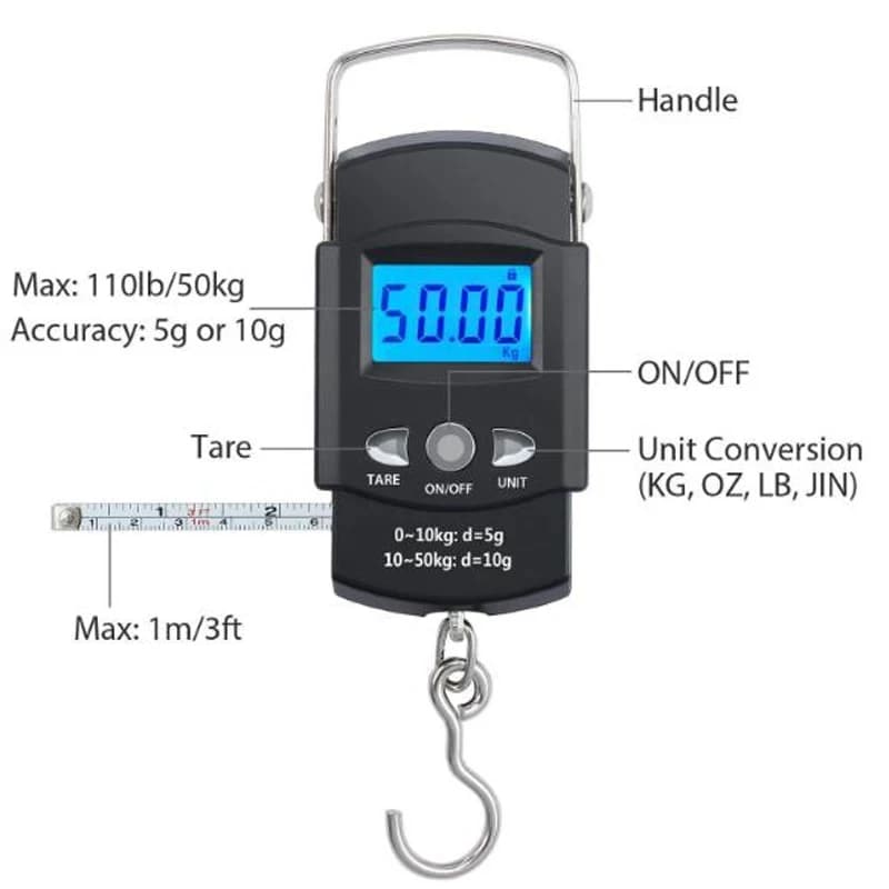 Mini balance multifonction 50kg/10g électronique portable avec règle - Outil pêche et voyage numérique compact