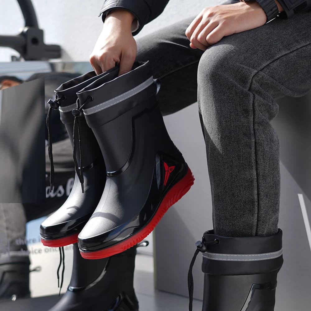 Bottes de pluie pêche homme tube court imperméables antidérapantes semelle épaisse pour travaux extérieurs