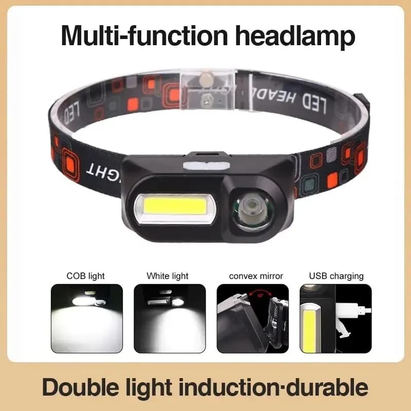 Lampe frontale COB LED multifonction rechargeable USB pour pêche nocturne outdoor - Lumière forte