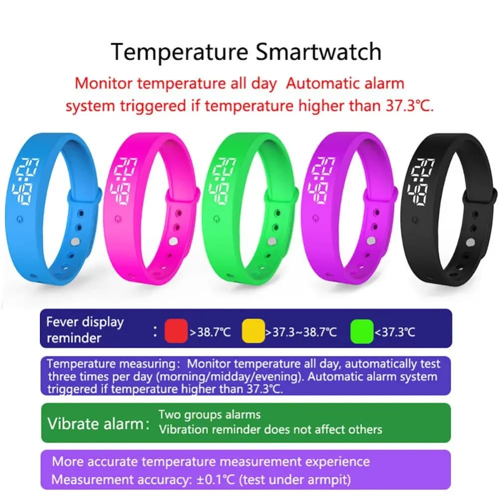 Bracelet connecté LED numérique étanche smartband monitoring température corporelle alarme vibreur rappels écran digital