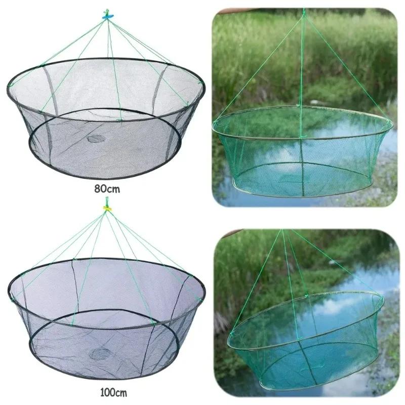 Filet de pêche pliable 80 à 100 cm pour crevettes crabes anguilles avec bouche coulissante et appât