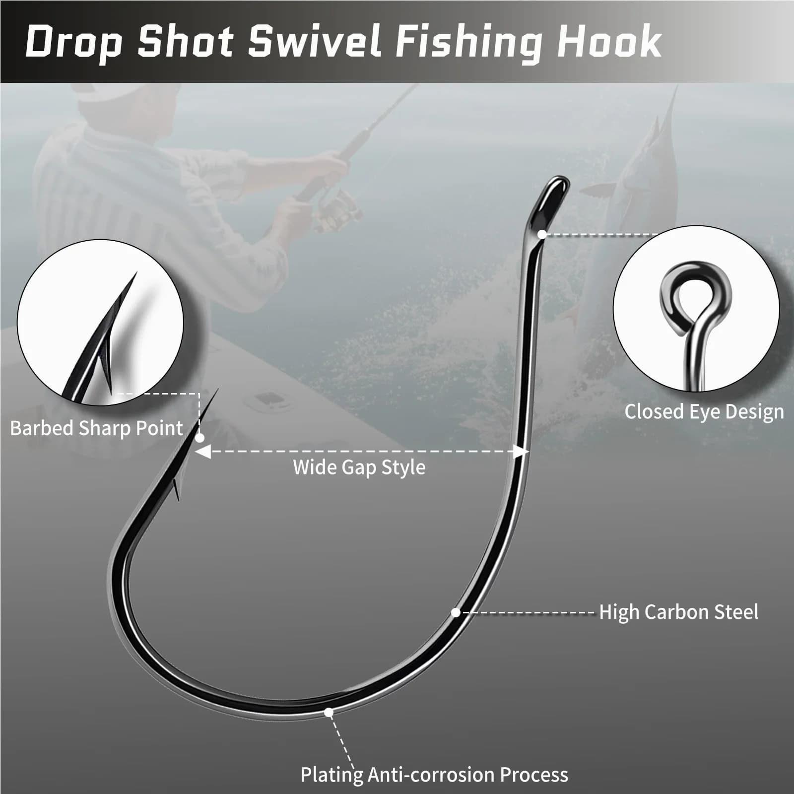Hameçons Drop Shot 9KM 50-200 pièces - Nickel noir pour wacky rig et pêche bass précise