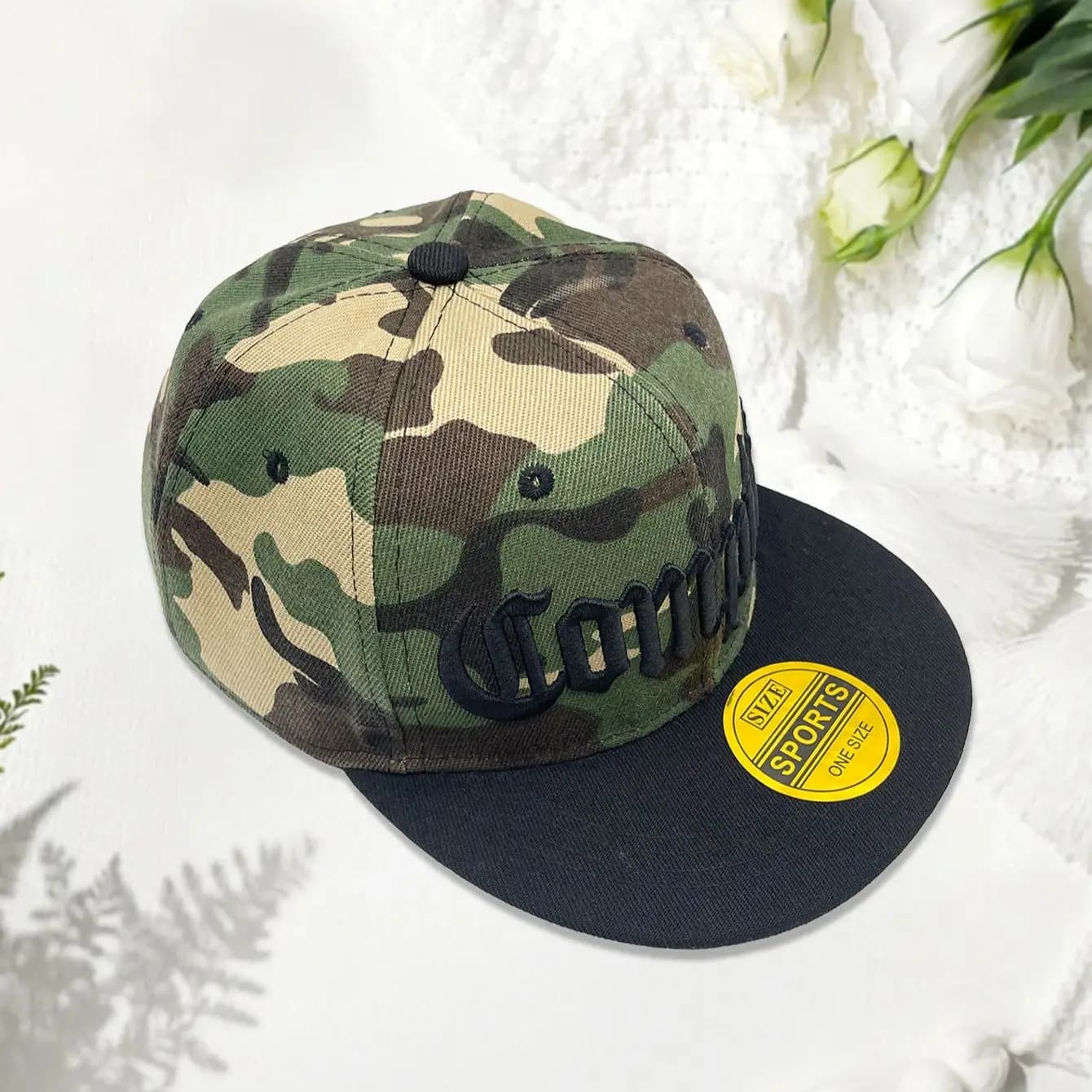 Casquette baseball pêche camouflage Compton brodée - Brim plat personnalisable hip-hop