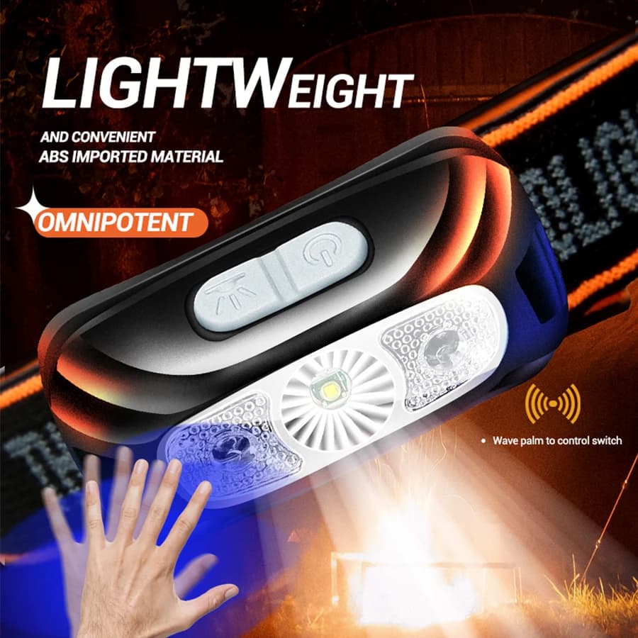 Mini lampe frontale rechargeable avec détecteur de mouvement pour pêche et camping