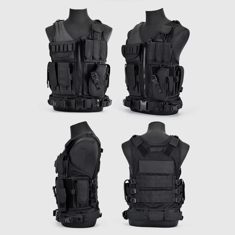 Veste tactique pêche nylon Molle - Multi-poches plaque porteur - Chasse pêche grand gibier