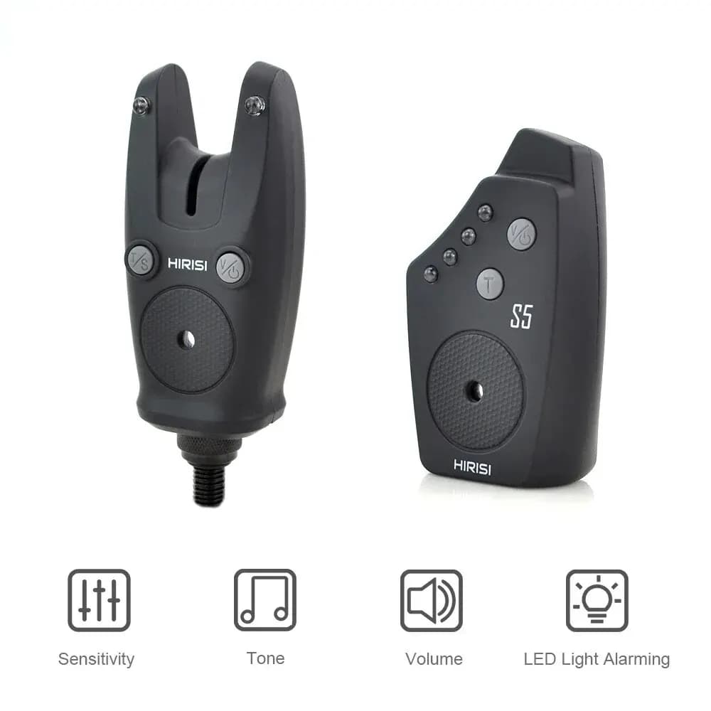 Alarme de pêche sans fil Hirisi S5 étanche - Détecteur de touches carpe avec indicateur sonore et lumineux