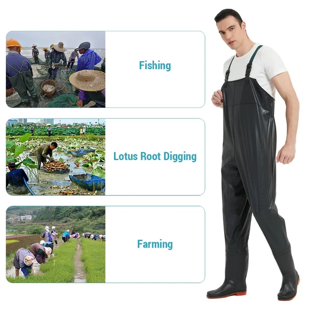 Waders de pêche PVC anti-dérapants imperméables avec bottes pour hommes et femmes pêche chasse