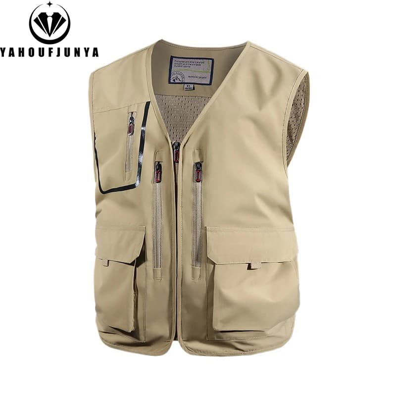 Veste sans manches pêche été 2025 homme - Respirante légère multi-poches pour camping et activités outdoor