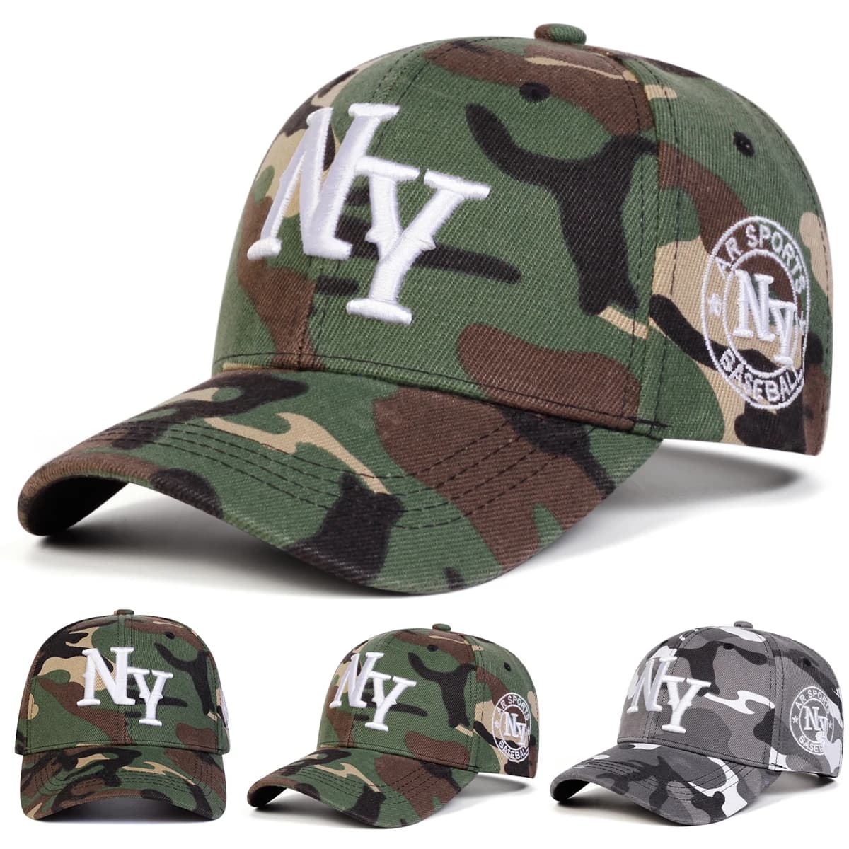 Casquette baseball camouflage NY brodée unisexe réglable printemps automne pêche outdoor