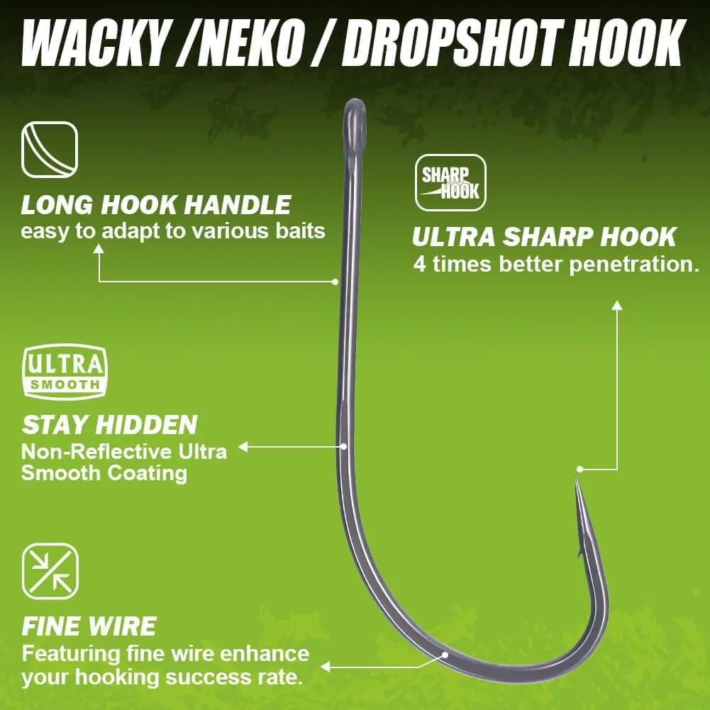 25-50 Hameçons Drop Shot Long Shank FISHTRIP pour Wacky/Neko Rig - Pêche Bar Leurres Souples