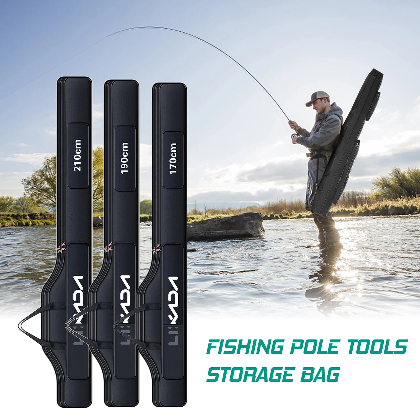 Sac de pêche Lixada pliable 190cm pour cannes et matériel - Grand rangement transportable
