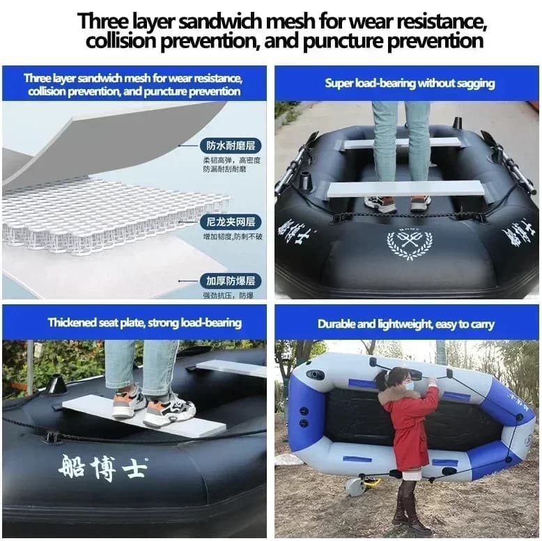 Bateau gonflable multi-tailles avec moteur électrique - Kayak pêche dérive rivière et lacs à fond rigide