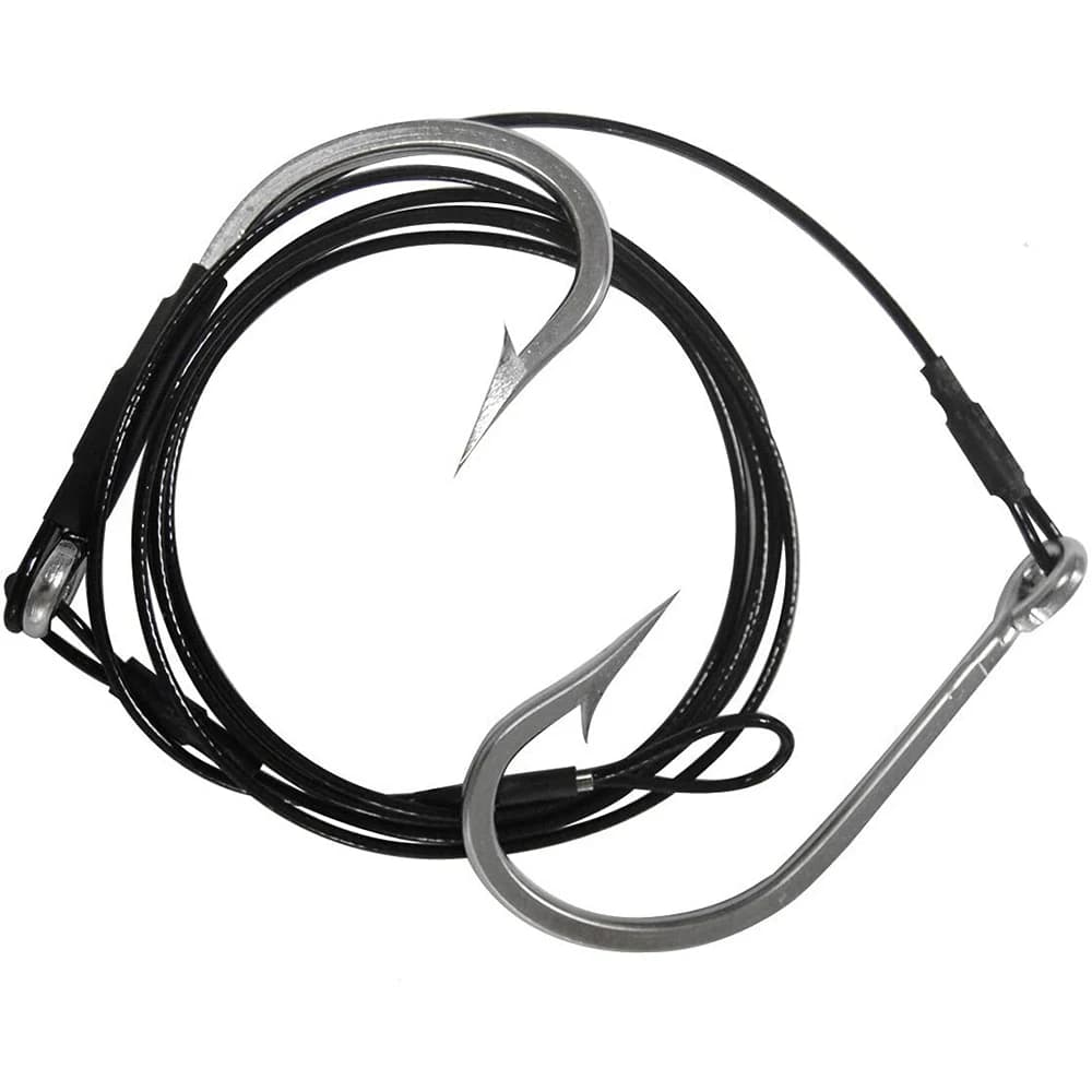 Montage requin double hameçon thon - Câble acier 400lb 4 ou 2 pièces - Leader anti-dent pour pêche gros