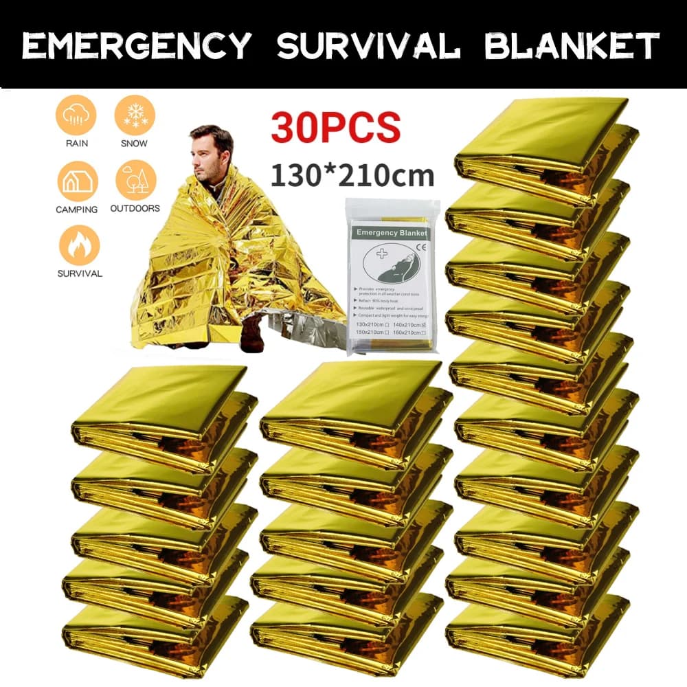 Couverture de survie or-argent 130x210cm étanche premiers secours urgence pêche chasse 5-30 pièces