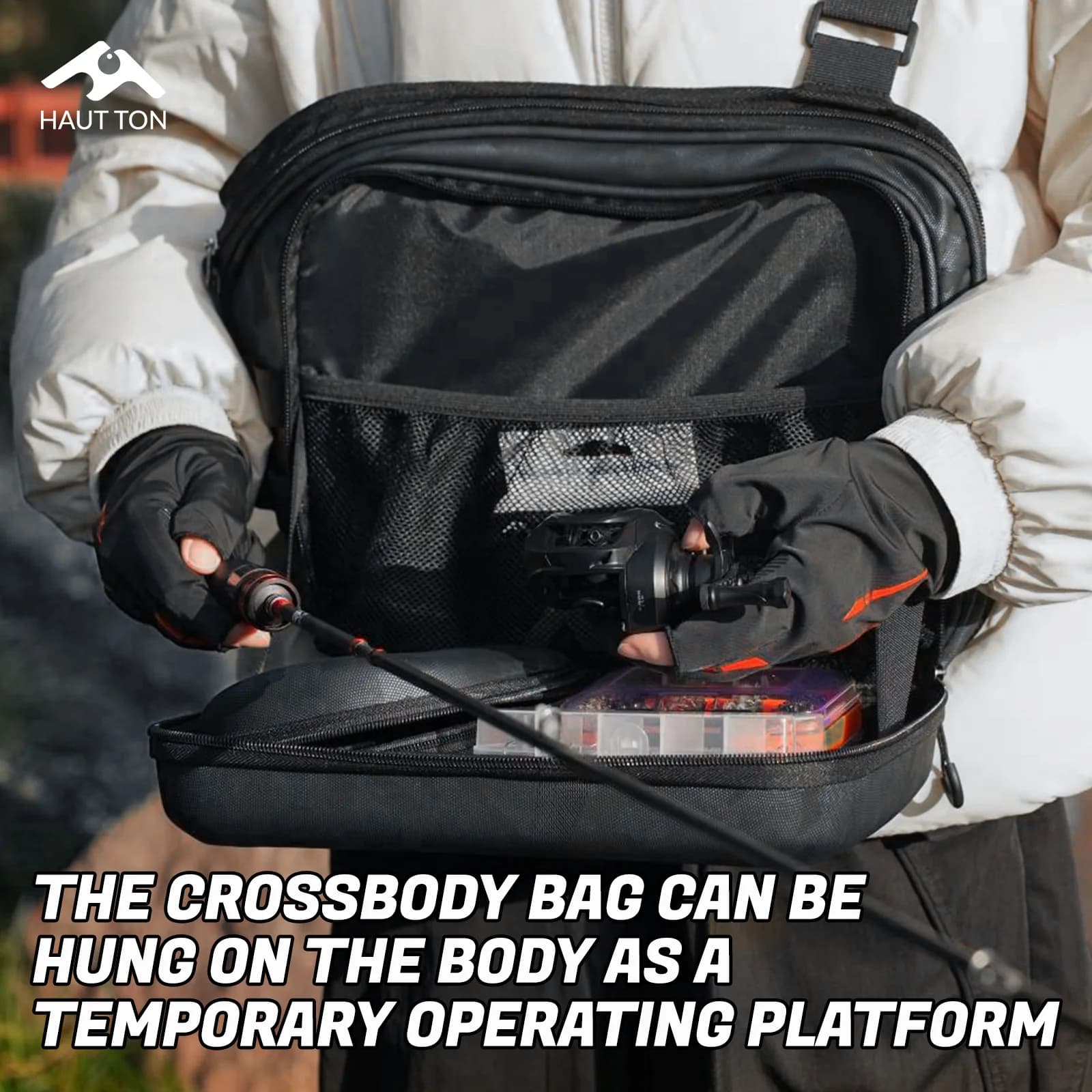 Sac à dos leurres coque EVA rigide waterproof avec plateforme pliable et grand rangement pêche