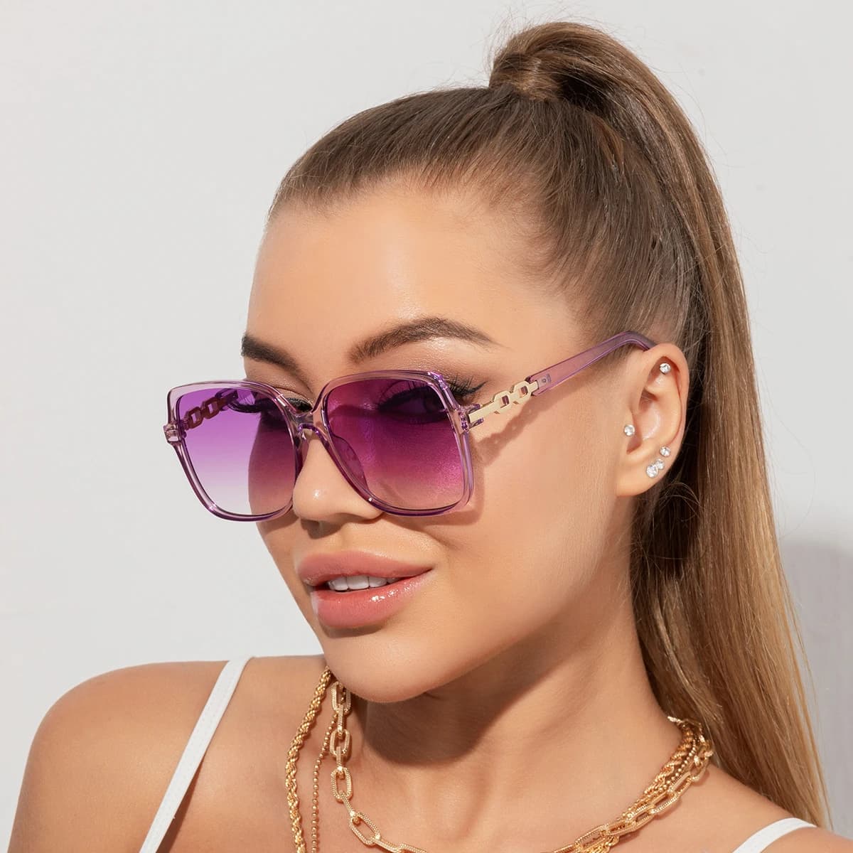 Lunettes de soleil colorées pêche - Grandes montures dégradées UV400 pour pêcheuses fashion