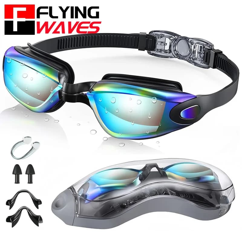 Lunettes de natation réglables silicone anti-buée UV étanches miroir pour adultes hommes femmes jeunes