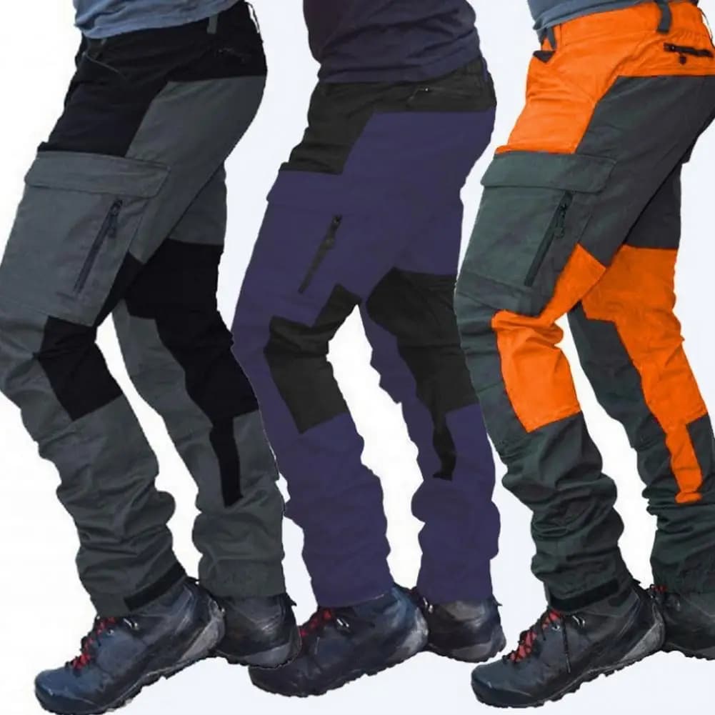 Pantalon cargo outdoor multi-poches montagne réparation pêche travail homme colorblock