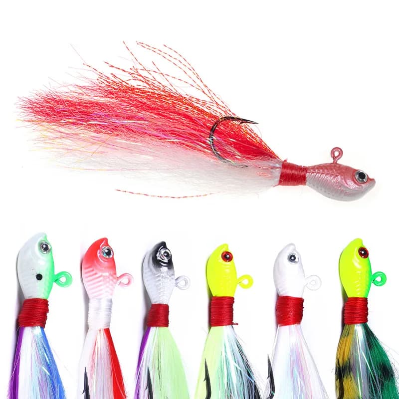 Têtes Plombées Bucktail 7-56g avec Poils Cerf - Leurre Jigging Plume Œil 3D Pêche Mer et Rivière
